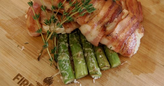 Bacon-wrapped Chicken with Fried Asparagus