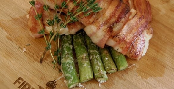 Bacon-wrapped Chicken with Fried Asparagus
