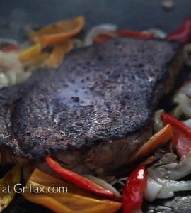 Blackened Steak with Peppers and Onions