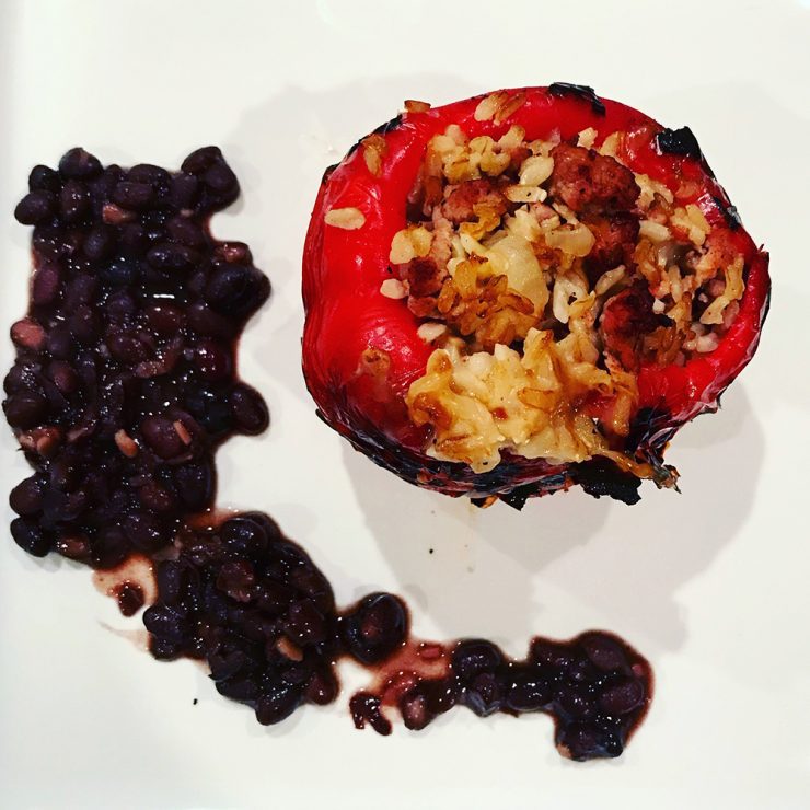 Smoked Peppers off the grill with Black Bean Épaisse