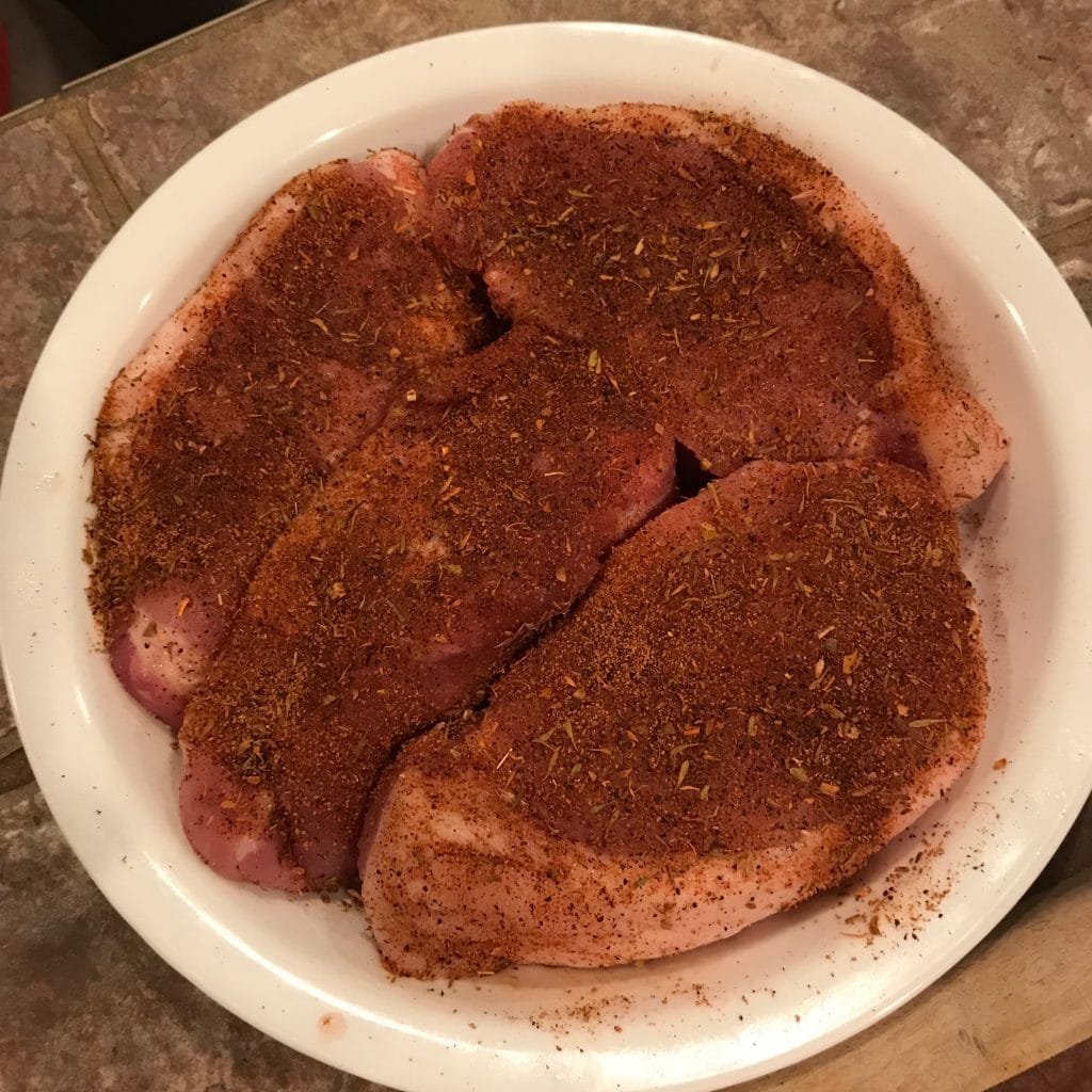 Pork loin chops with Redneck Shake's Mississippi Dry Rub.