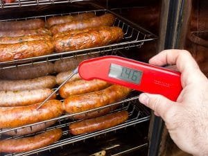 Stay safe by checking the temps of your Super Bowl Sausages with a Thermapen MK4. Photo via theblackpeppercorn.com