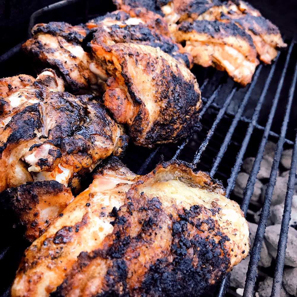 Chicken thighs on the grill