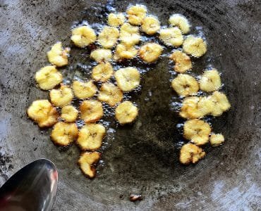 Sweet Plantains off the FireDisc Cookers shallow disc. Fried on a FireDisc Cooker with coconut oil at 350 degrees. Sweetened with sea salt, cinnamon and coconut sugar.