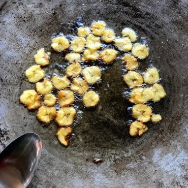 Sweet Plantains off the FireDisc Cookers shallow disc. Fried on a FireDisc Cooker with coconut oil at 350 degrees. Sweetened with sea salt, cinnamon and coconut sugar.