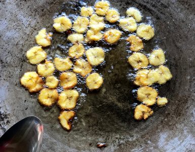 Sweet Plantains off the FireDisc Cookers shallow disc. Fried on a FireDisc Cooker with coconut oil at 350 degrees. Sweetened with sea salt, cinnamon and coconut sugar.