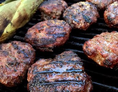 Beef sliders and corn on the grill