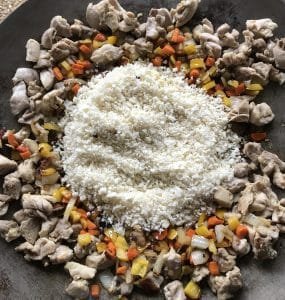 Whole30 Chicken Fried Rice in a FireDisc Shallow 24.