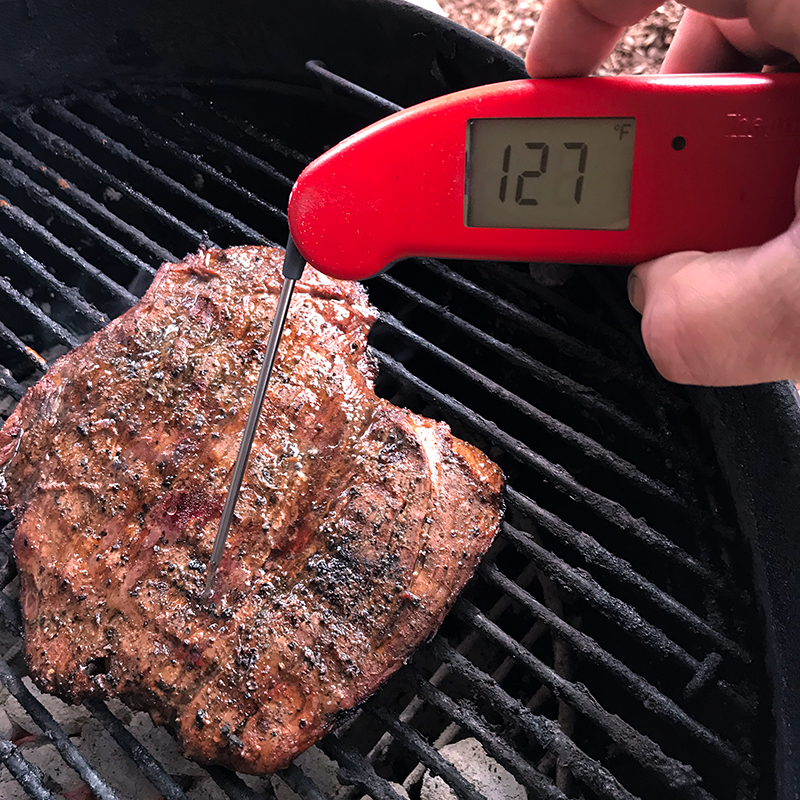 Flank Steak at medium rare internal temperature via Thermapen MK4.
