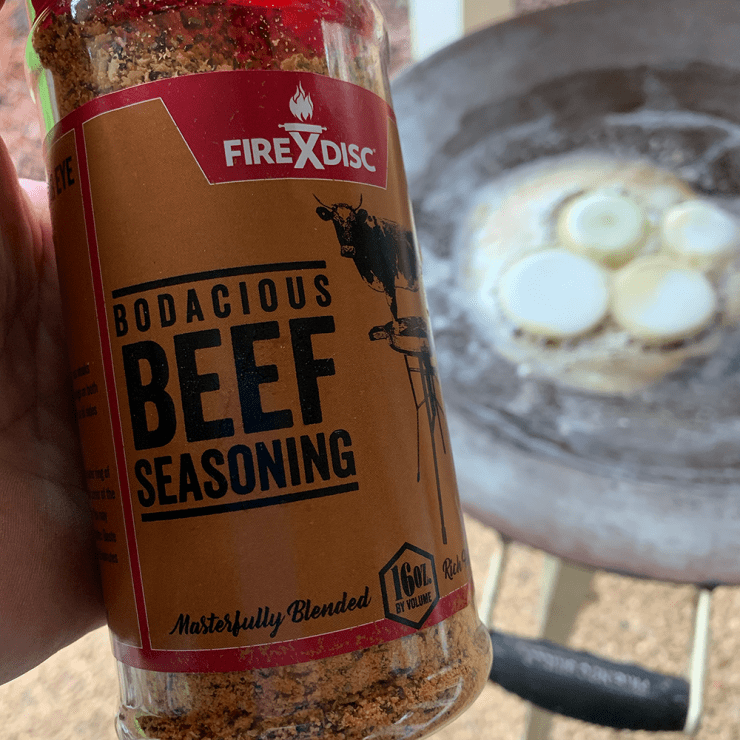 We used FireDisc Cookers Bodacious Beef seasoning for our onions.