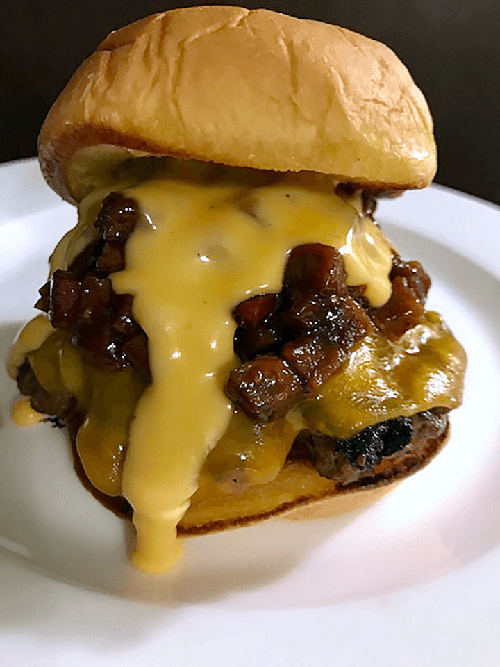 The SBQue Burger is a combination of all of my favorite things in one burger: BbQ, Bacon, Beer & Cheese.