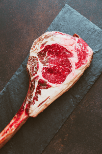 Intense flavor comes from dry-aged steaks.