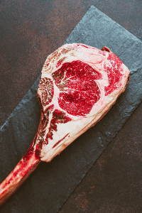 Intense flavor comes from dry-aged steaks.